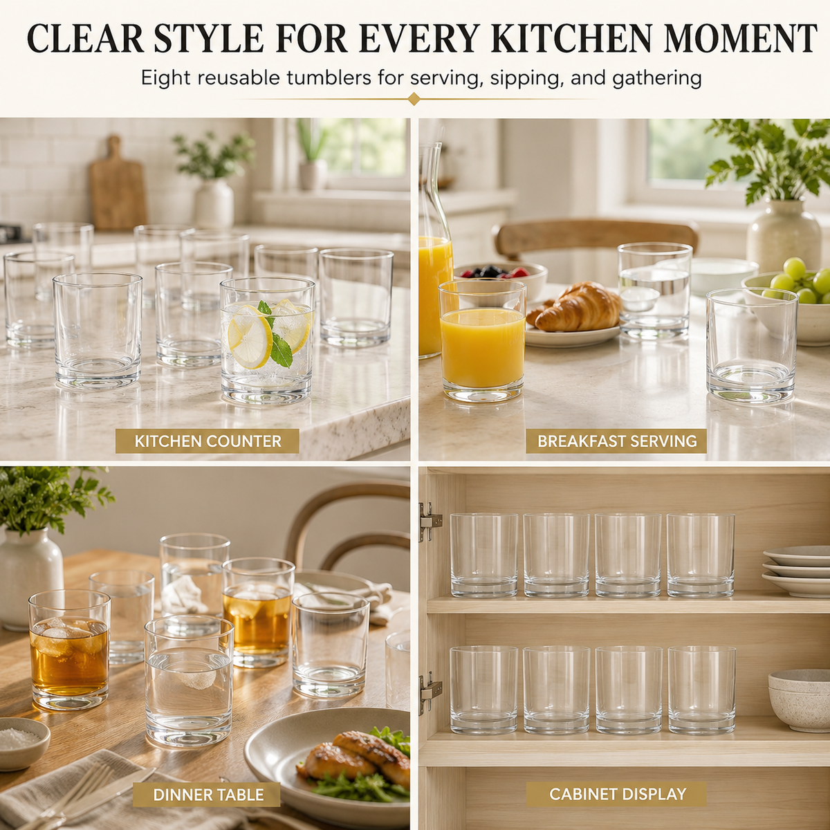 Barcelona Acrylic Lowball Tumbler Glassware, Set of 8