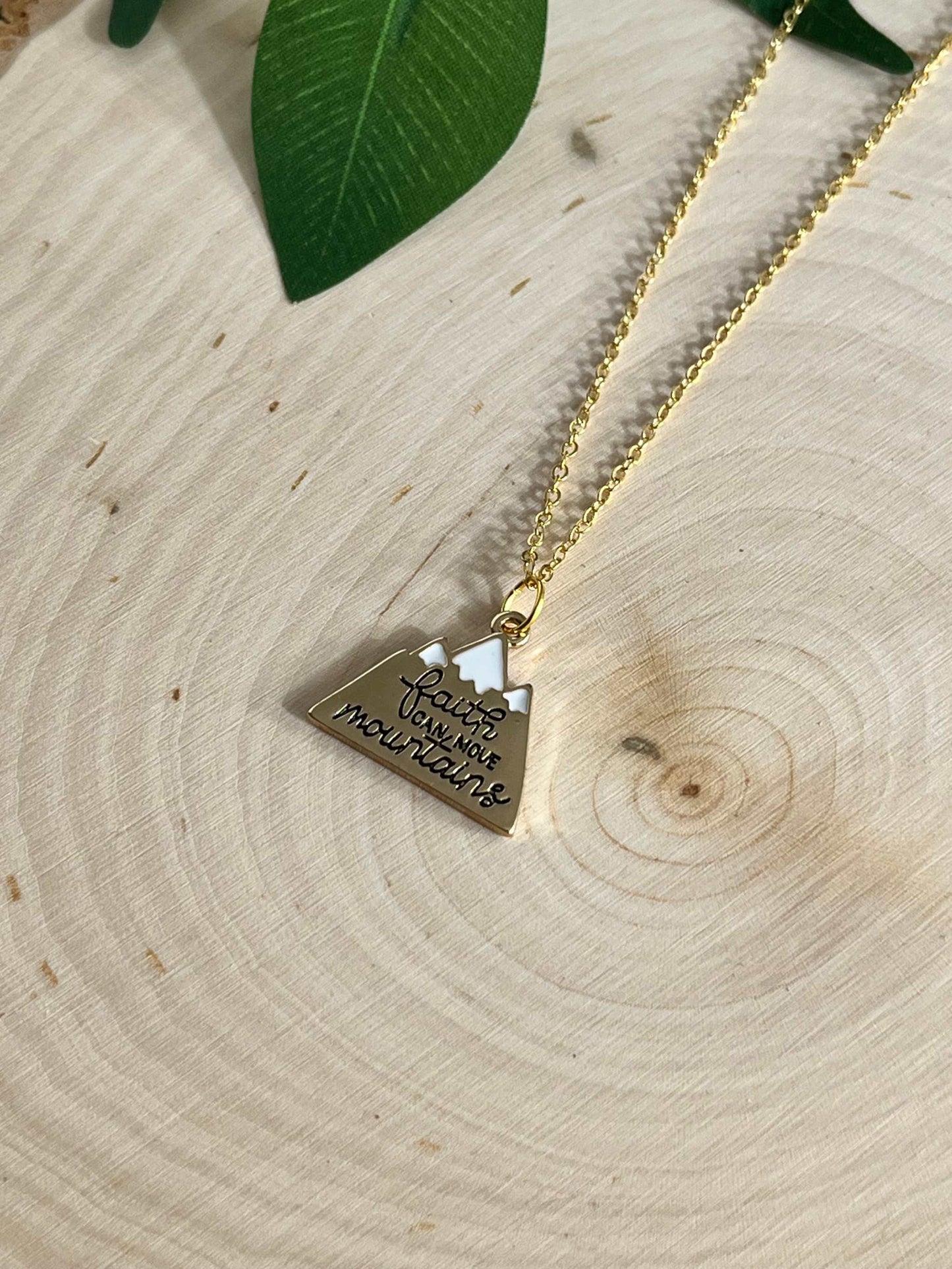 Gold Necklace Faith Can Move Mountains 16K