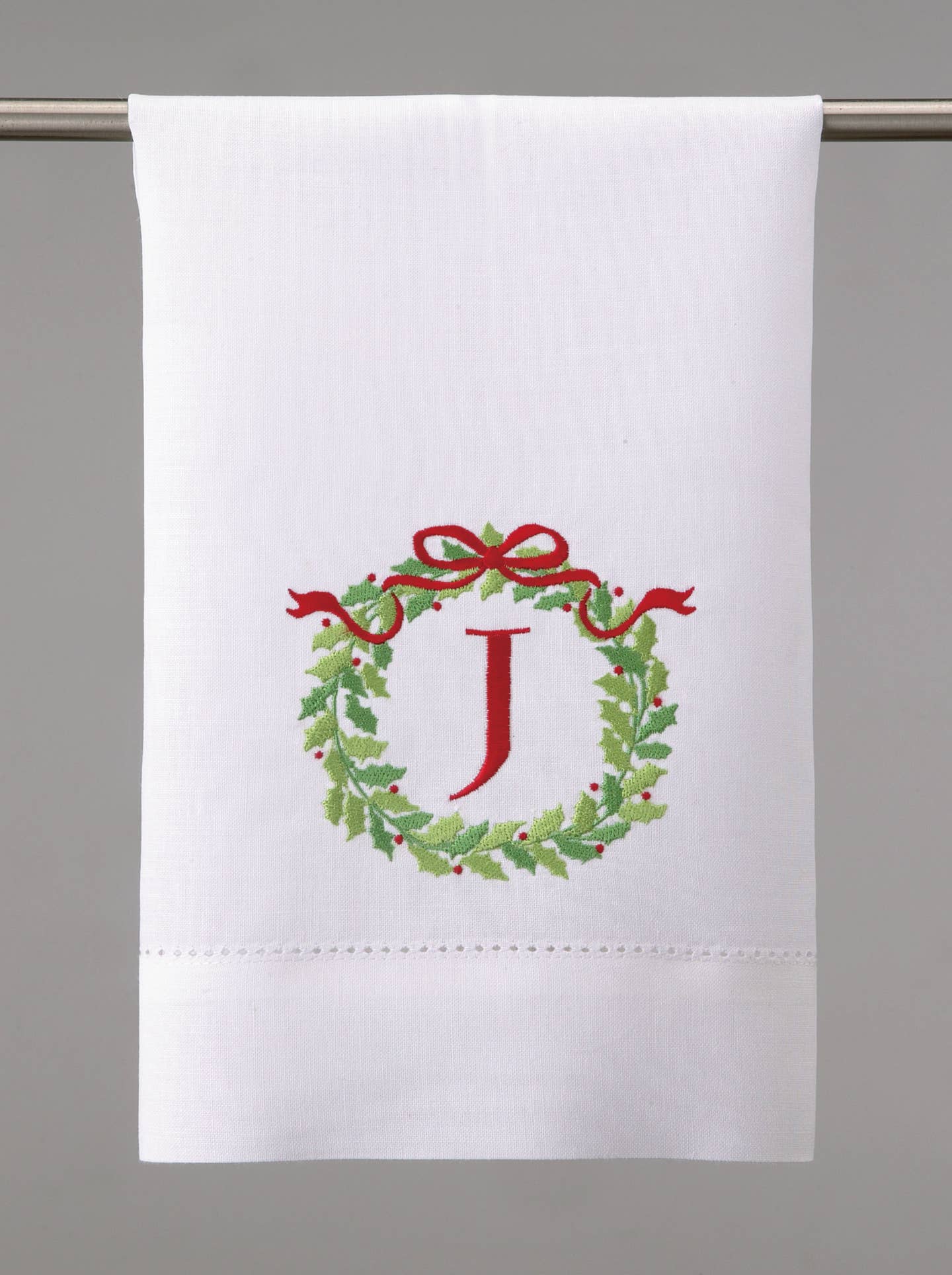 Embroidered Christmas Wreath Initial Guest Towel