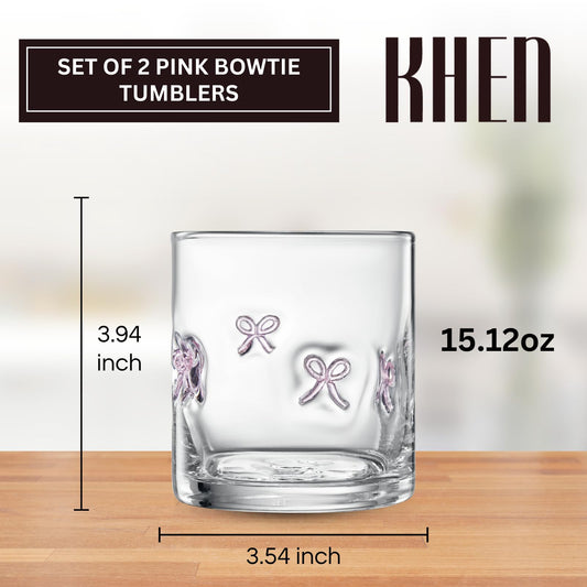 Khen Bowtie Tumblers Set Stylish Break Resistant Acrylic Drinkware - Set of 2 Pink
