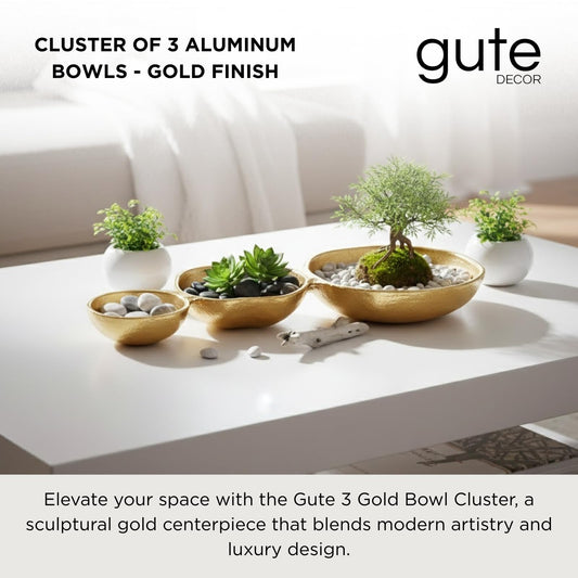 3 Cluster Decorative Bowls Gold Hammered Snack Tray Bowl Chip