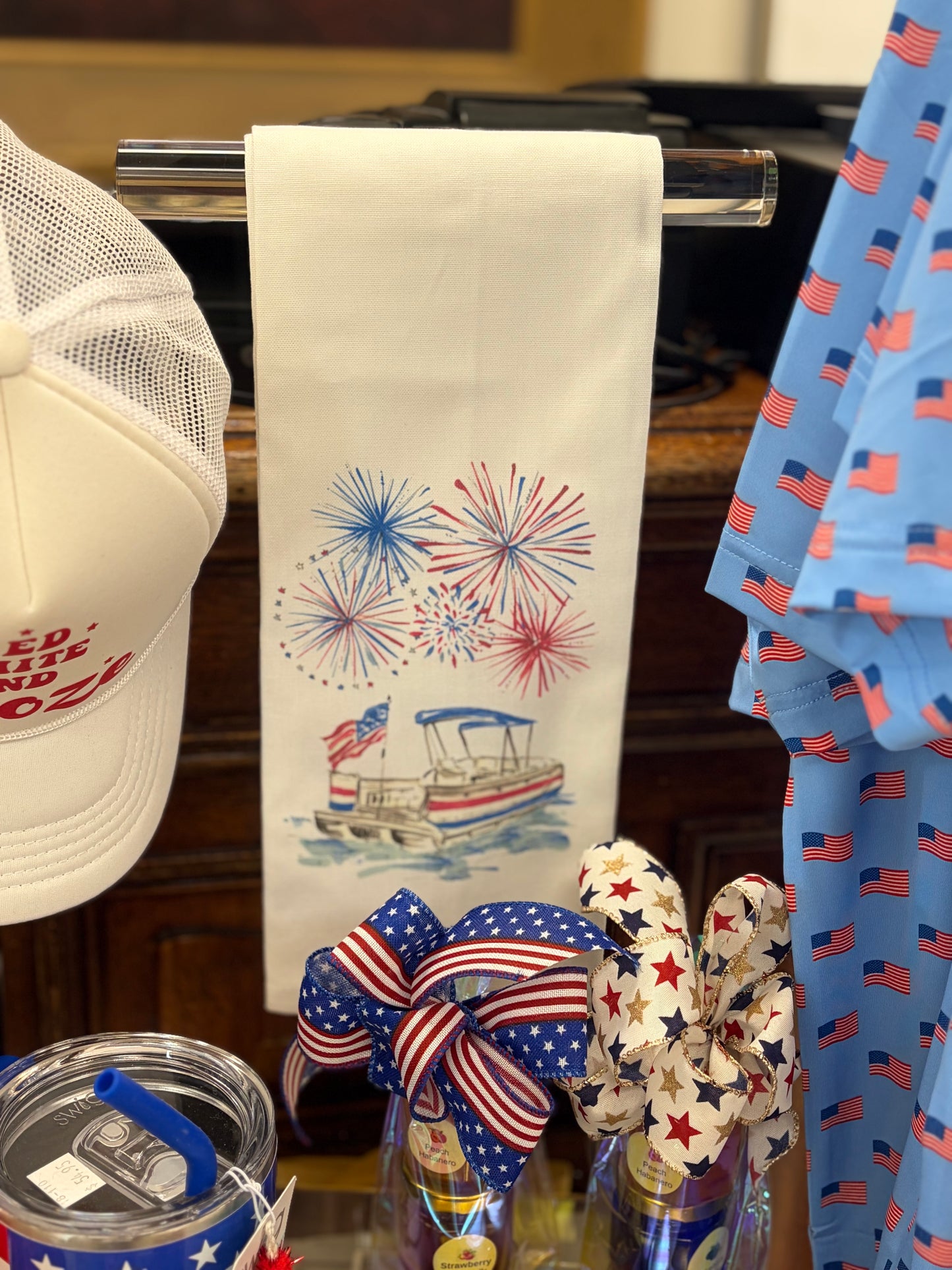Party Boat Under The Fireworks Kitchen Towel