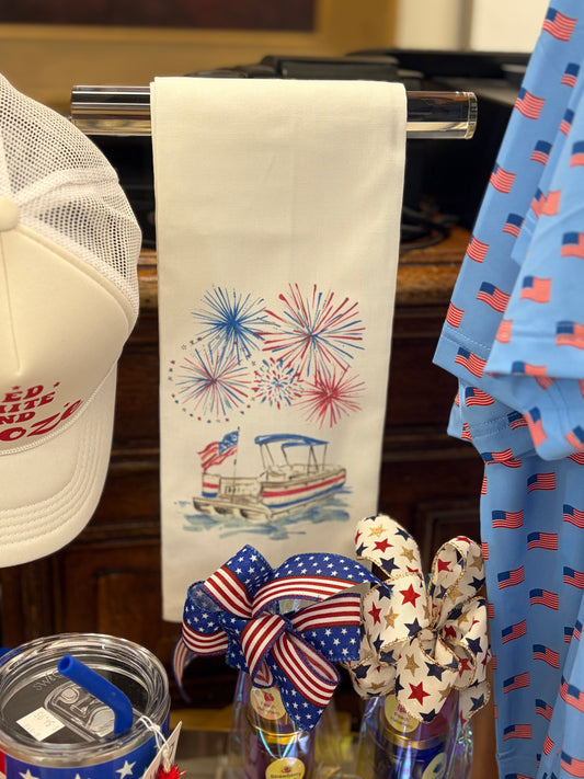 Party Boat Under The Fireworks Kitchen Towel