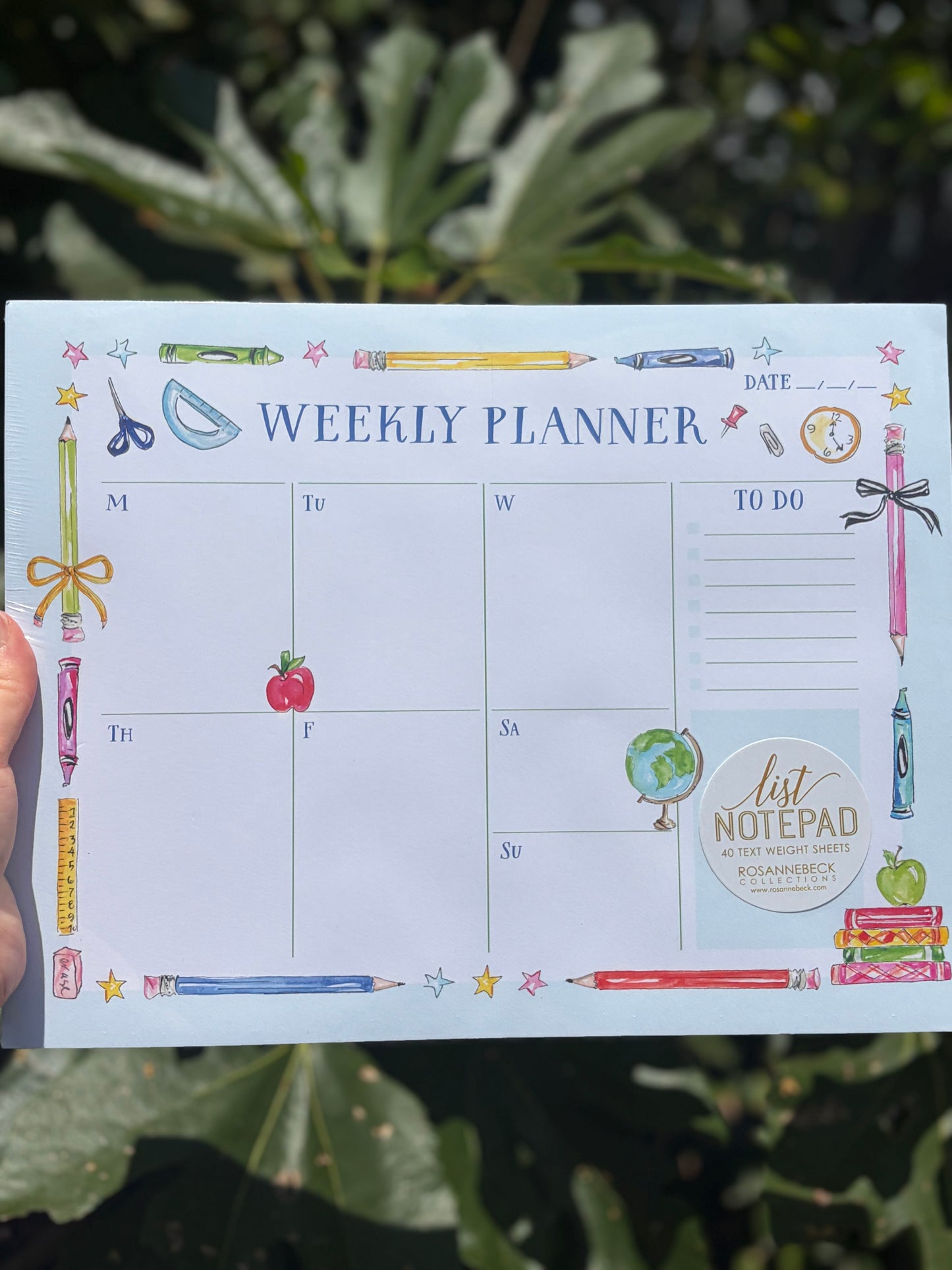 Handpainted “Weekly Planner” Teacher Icons Blue Desk Planner