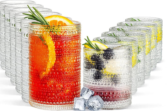 Khen Hobnail Drinking Glasses with Straws | Clear Colors | Set of 6