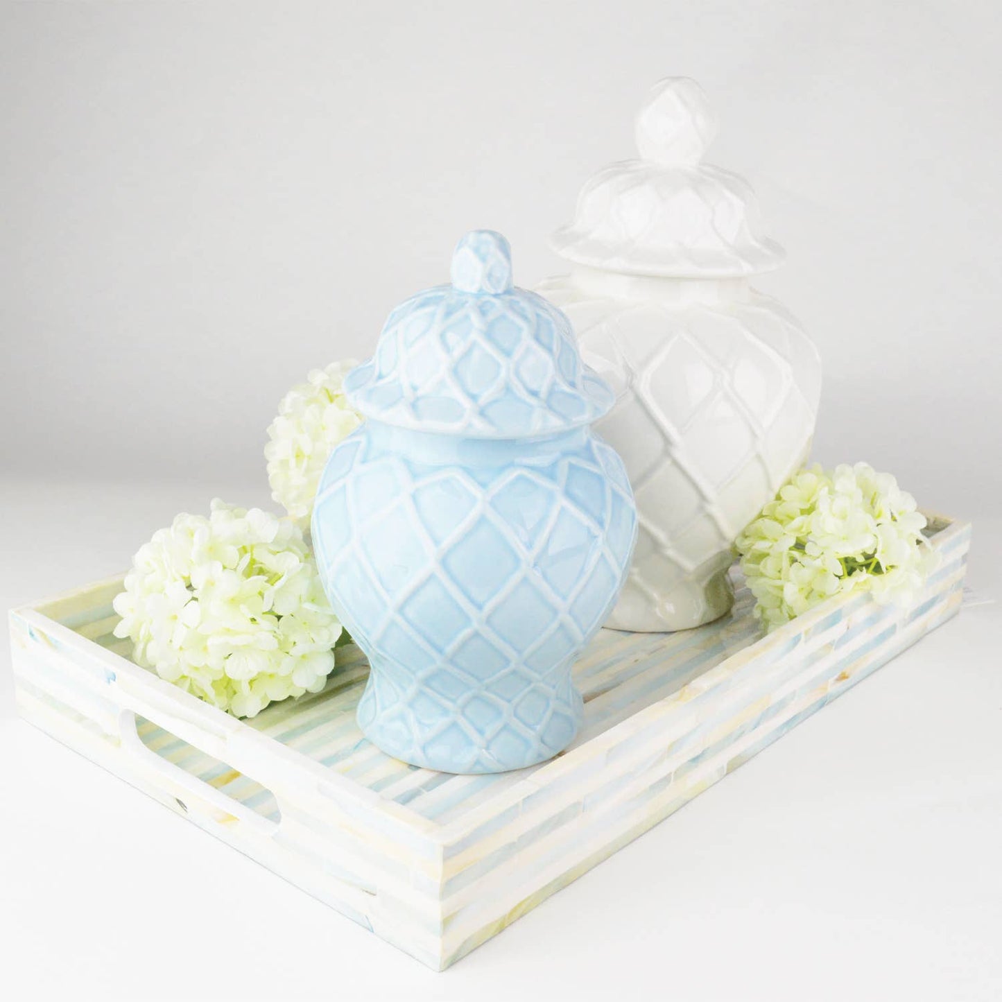 Light Blue Textured Ginger Jar with Lid, Small