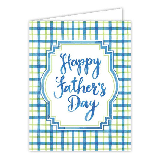 "Happy Father's Day" Blue and Green Plaid Greeting Card