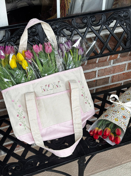 Embroidered Mom Floral Tote