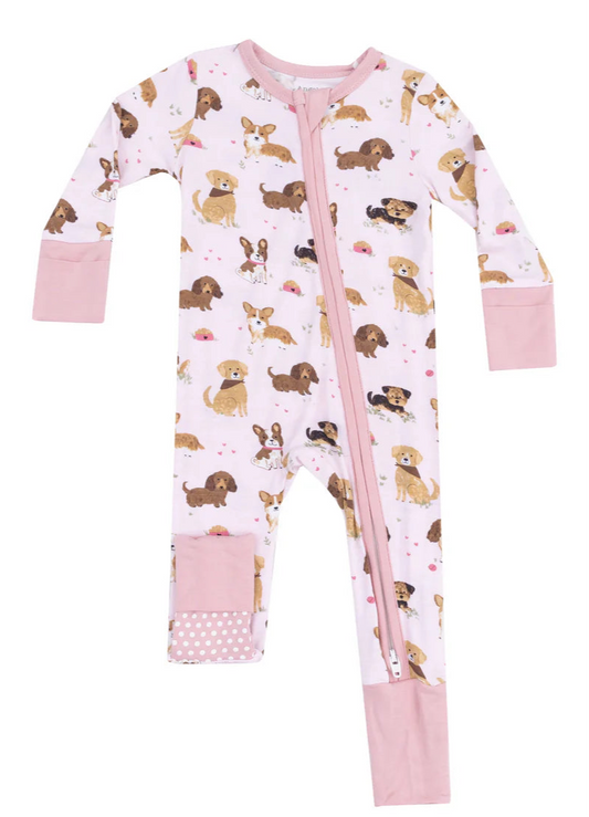 Best Friends Dogs Pink 2 Way Zipper Romper Sleeper