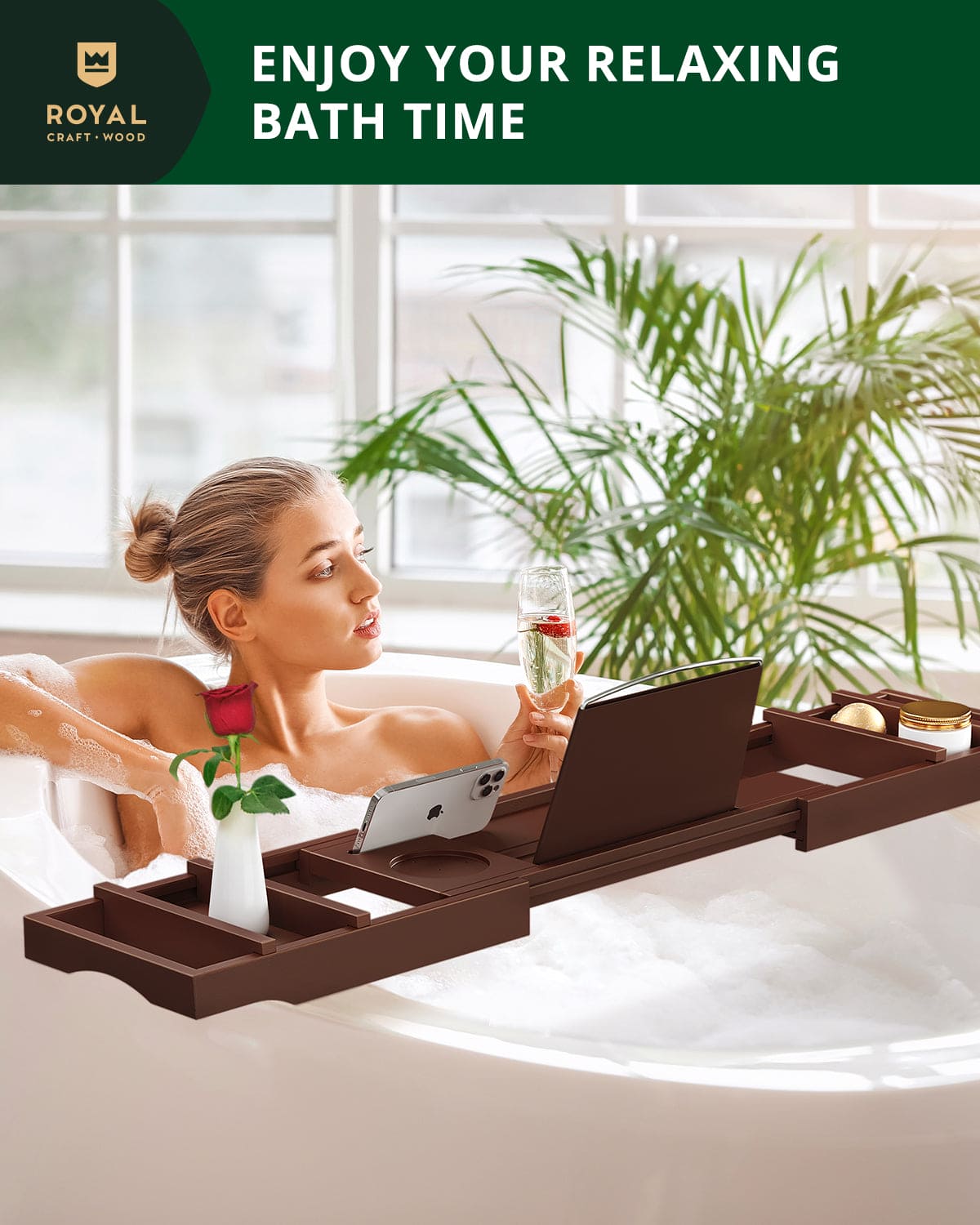 Foldable Bathtub Caddy Tray, Brown