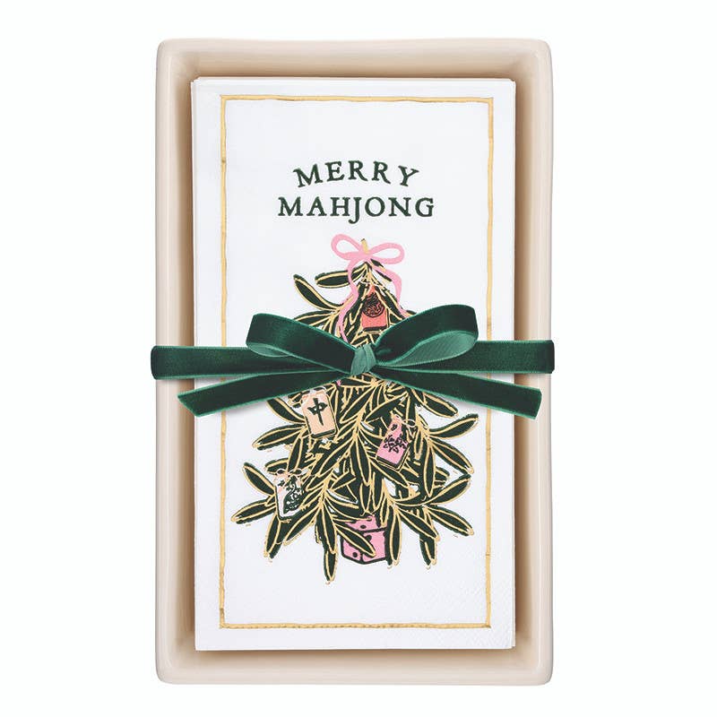 Ceramic Guest Napkin Tray + Napkins - Merry Mahjong