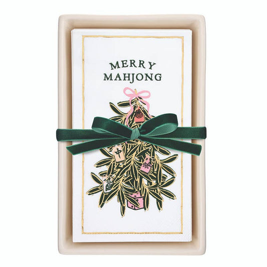 Ceramic Guest Napkin Tray + Napkins - Merry Mahjong