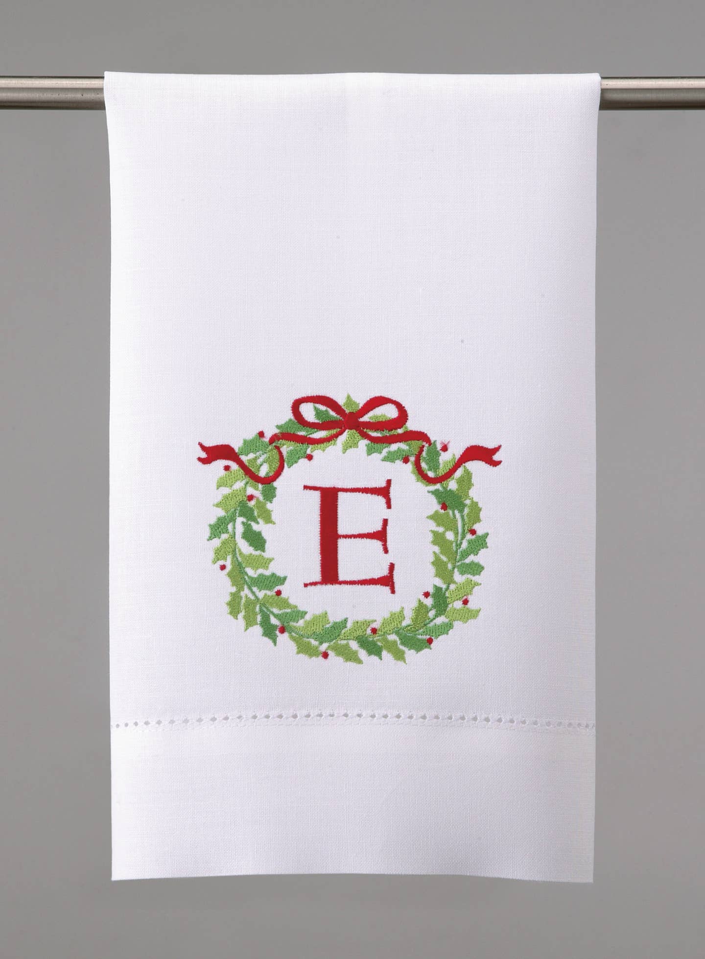Embroidered Christmas Wreath Initial Guest Towel