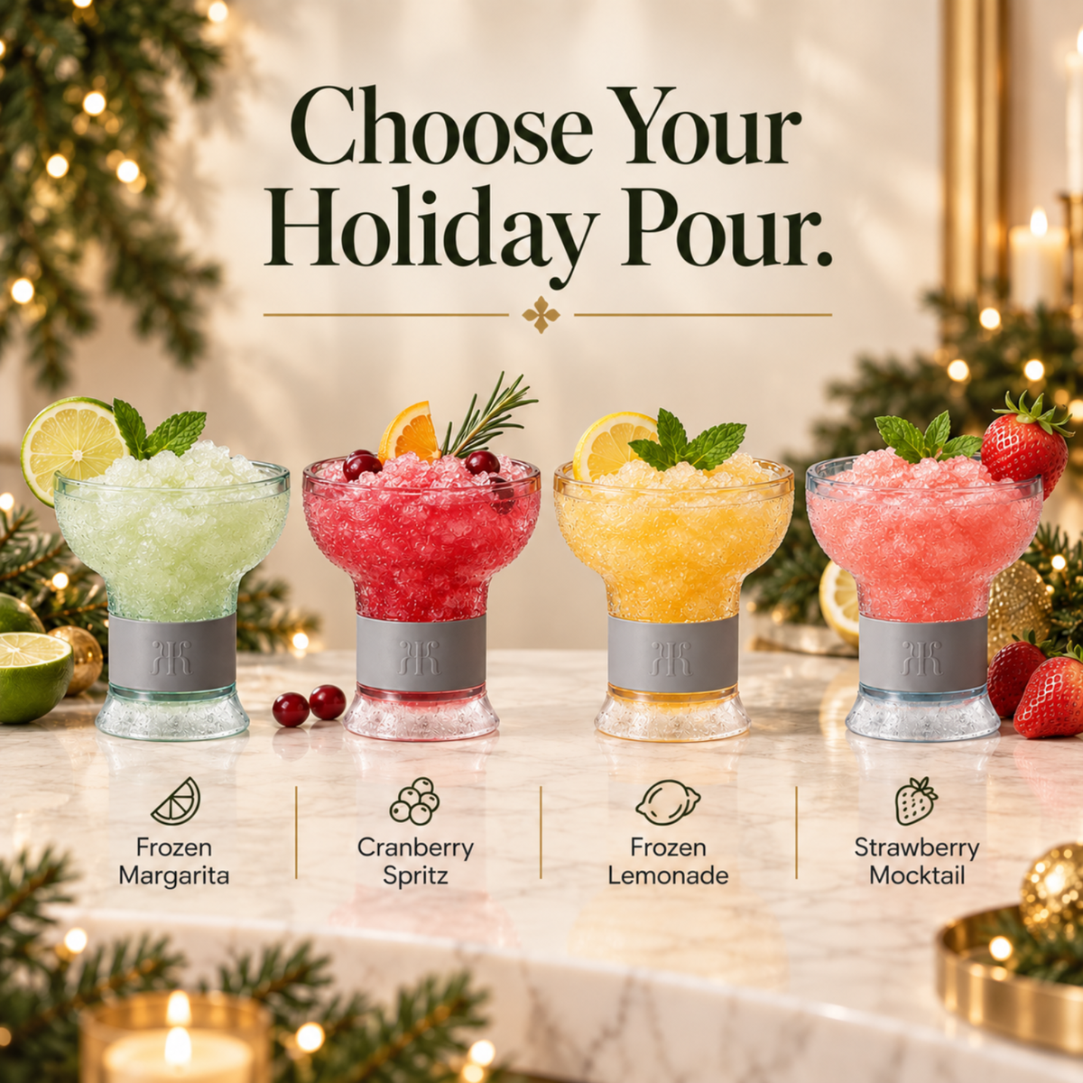 Eze Frozen Margarita & Cocktail Chiller Glasses, Acrylic, Set of 4
