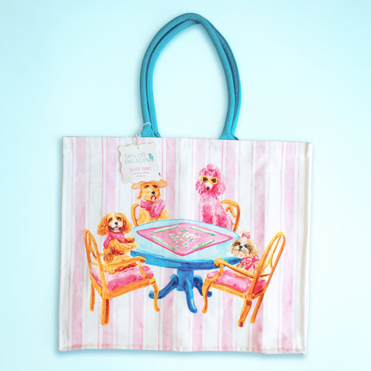 Dogs Playing Mahjong Tote Bag