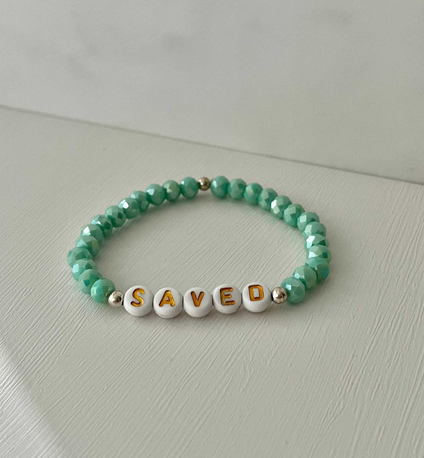 Saved Beaded Bracelet - Mint or Blue White Jade Faith Jewelry
