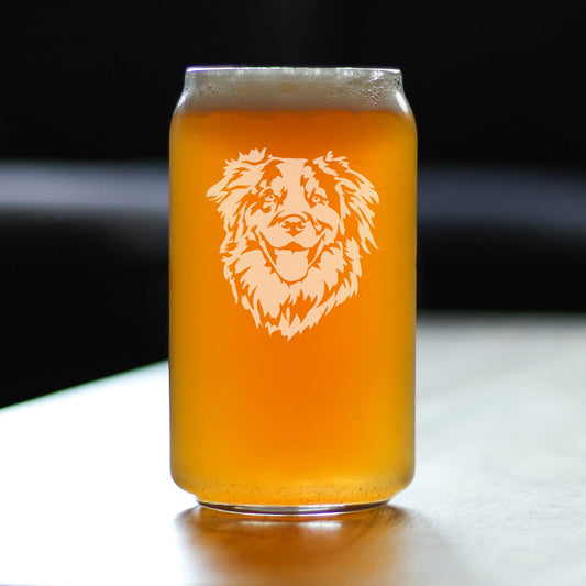 Australian Shepherd Face Beer Can Pint Glass - Unique Dog Themed Decor and Gifts for Moms & Dads of Aussies- 16 Oz