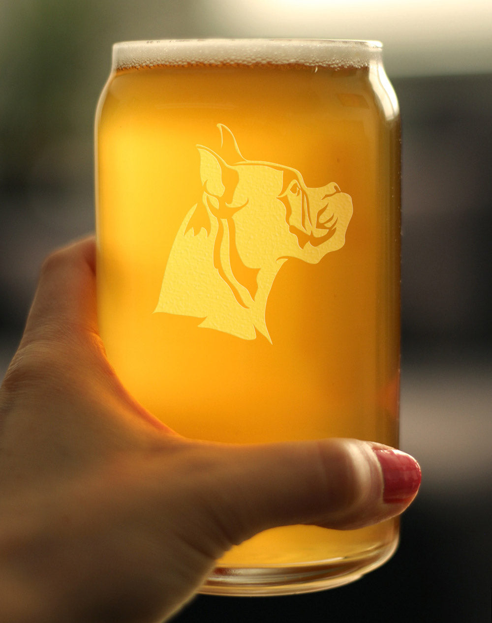 Boxer with Pointed Ears - Beer Can Pint Glass - Fun Unique Boxer Themed Dog Gifts and Party Decor for Women and Men - 16 oz