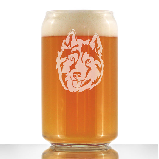Siberian Husky Face Beer Can Pint Glass - Unique Dog Themed Decor and Gifts for Moms & Dads of Huskies - 16 Oz