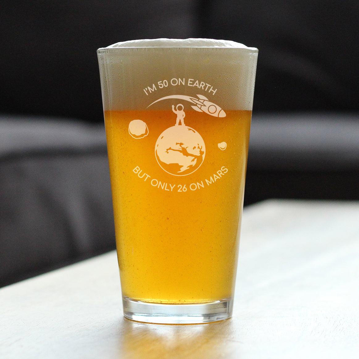Age on Mars 50 - Pint Glass for Beer - Unique Funny 50th Birthday Gifts for Women and Men - 16 oz Glasses