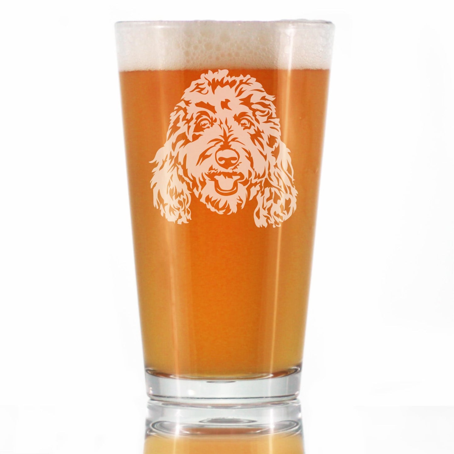 Golden Doodle Face - Pint Glass for Beer - Goldendoodle Gifts for Women & Men - 16 oz Glasses