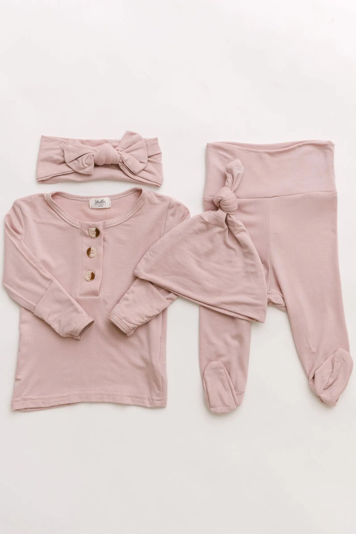 Top and Bottom Outfit Bow and Hat Set for Girls - Dusty Rose
