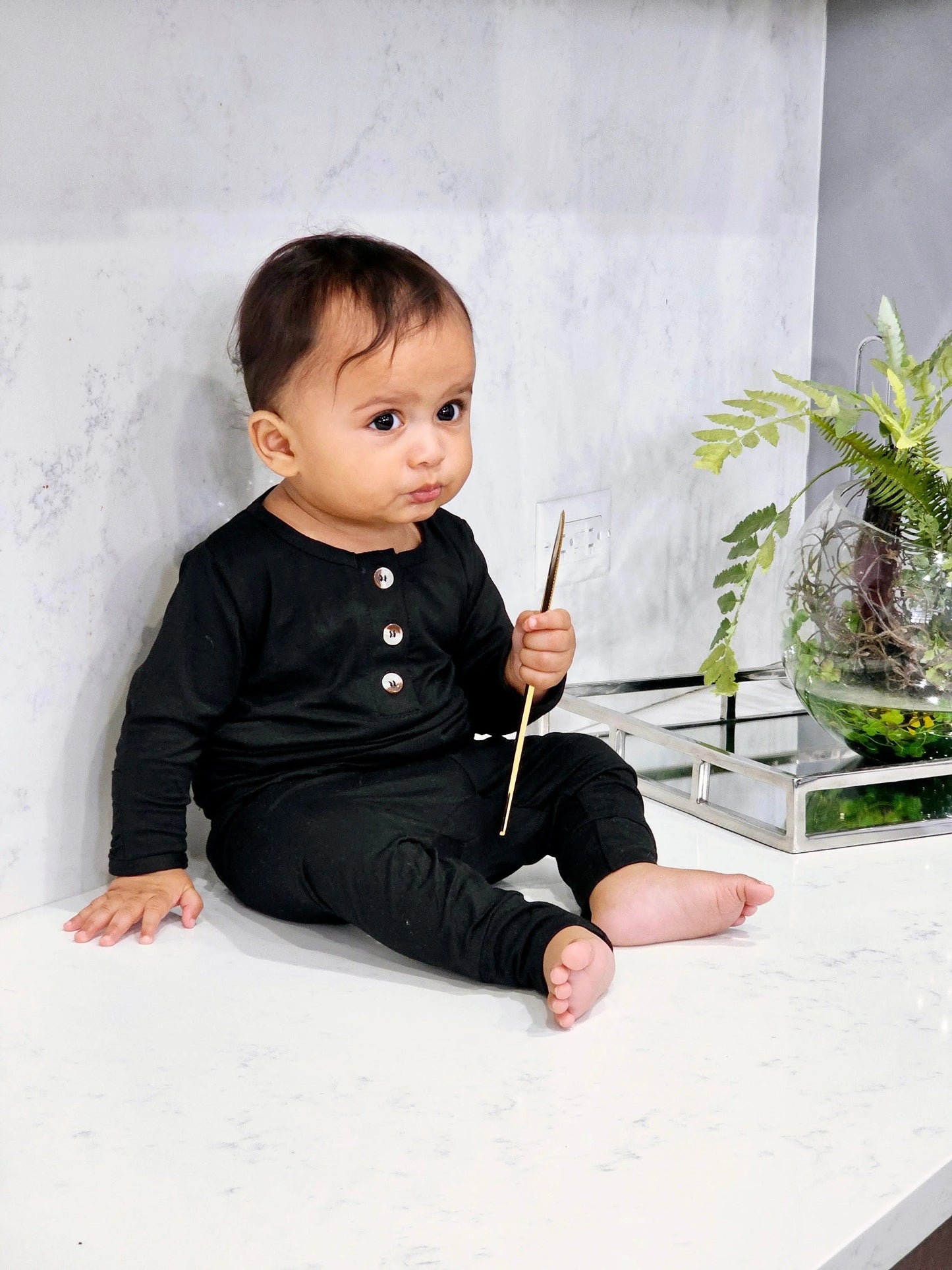 Top and Bottom Outfit and Hat Set, Newborn Clothes, Baby Boy Outfit Sets - Black