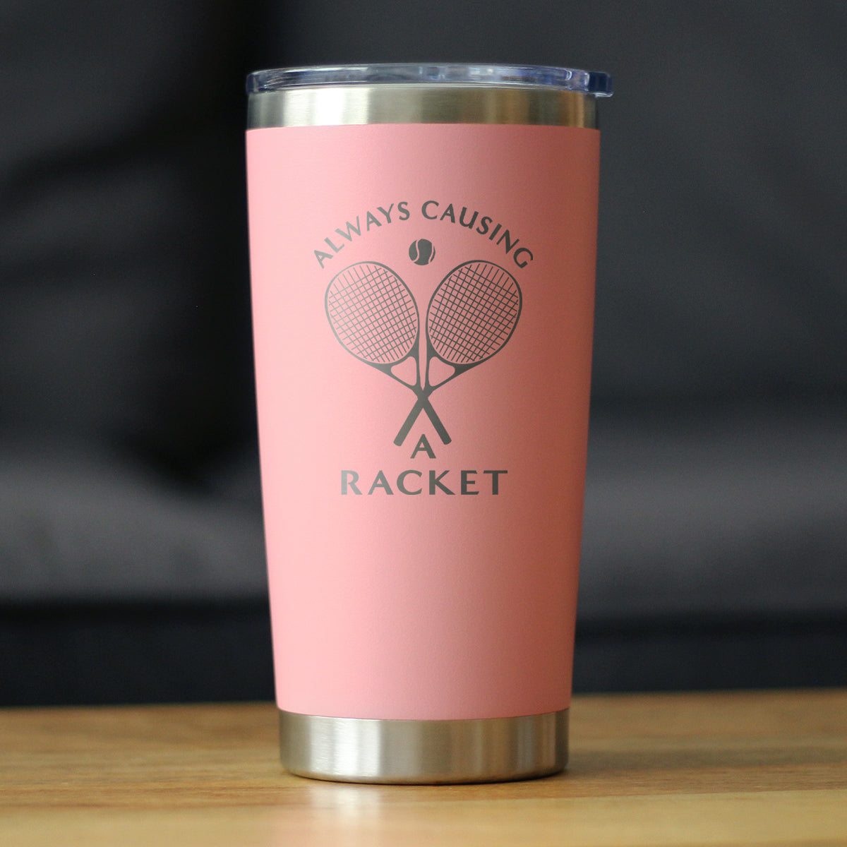 Causing A Racket - Insulated Coffee Tumbler Cup with Sliding Lid - Stainless Steel Insulated Mug - Funny Tennis Themed Gifts for Men & Women