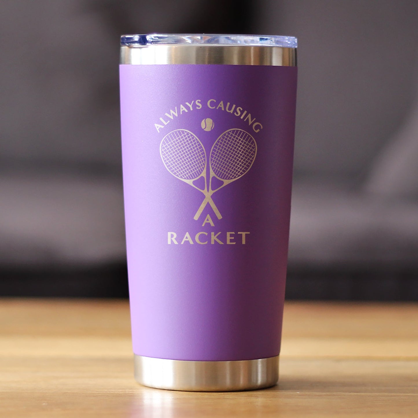 Causing A Racket - Insulated Coffee Tumbler Cup with Sliding Lid - Stainless Steel Insulated Mug - Funny Tennis Themed Gifts for Men & Women