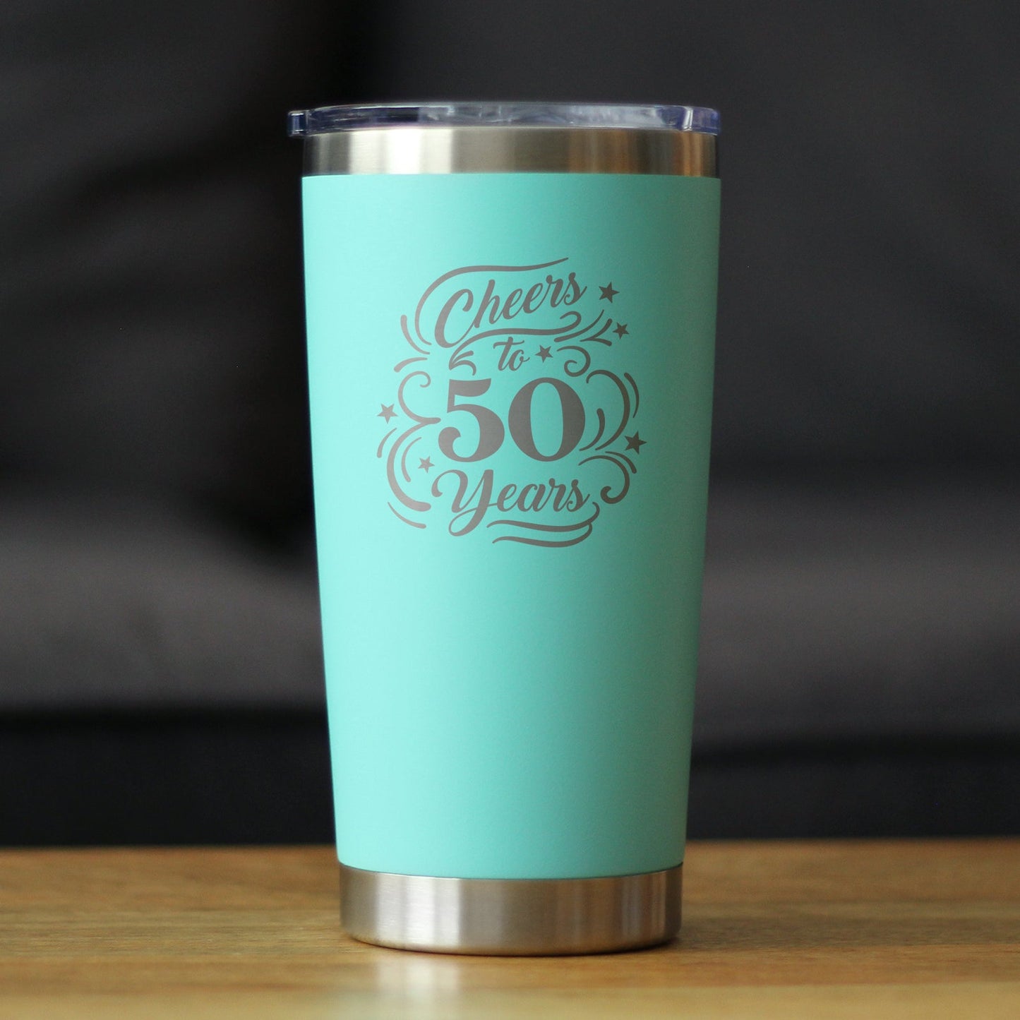 Cheers to 50 Years - Insulated Coffee Tumbler Cup with Sliding Lid - Stainless Steel Insulated Mug - 50th Anniversary Gifts and Party Decor