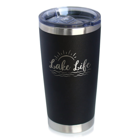 Lake Life - Insulated Coffee Tumbler Cup with Sliding Lid - Stainless Steel Insulated Mug - Cute Outdoor Camping Mug and Lake House Decor