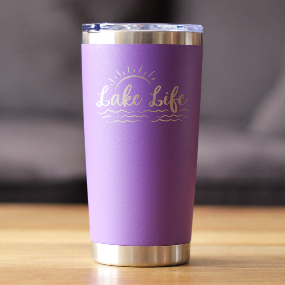Lake Life - Insulated Coffee Tumbler Cup with Sliding Lid - Stainless Steel Insulated Mug - Cute Outdoor Camping Mug and Lake House Decor