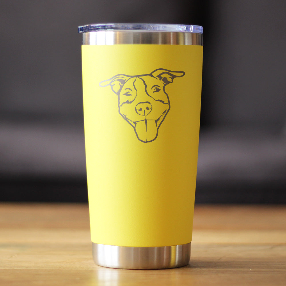 Happy Pitbull - Insulated Coffee Tumbler Cup with Sliding Lid - Stainless Steel Insulated Mug - Cute Pitbull Themed Dog Gifts and Party Decor for Women and Men
