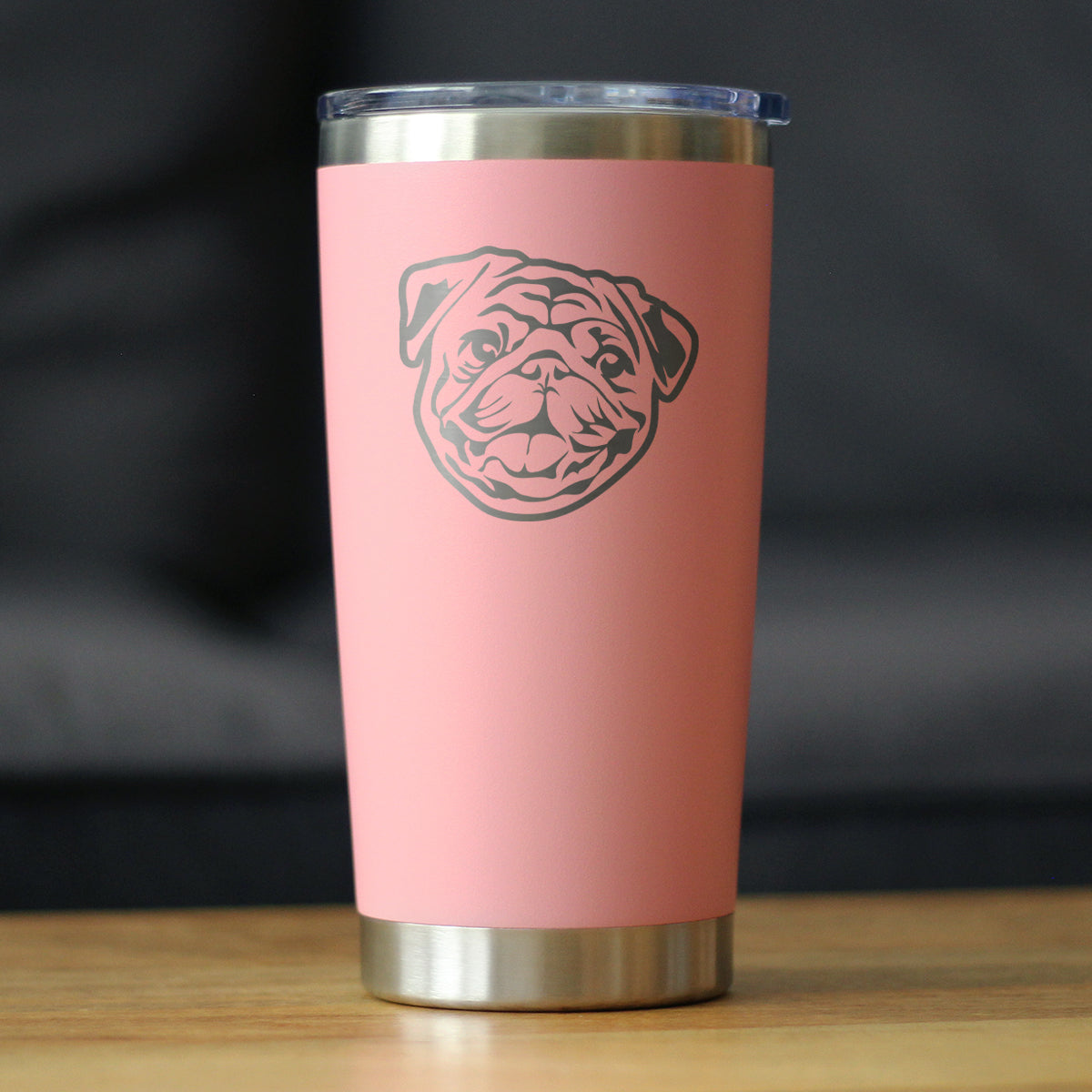 Pug - Insulated Coffee Tumbler Cup with Sliding Lid - Stainless Steel Insulated Mug - Cute Pug Themed Gift for Men and Women