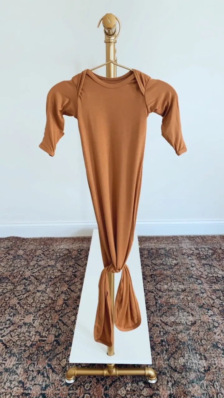 Newborn Knotted Baby Gown and Hat Set - Crew  - (Newborn-3 months) Mint, Navy Blue, Pink, Camel Brown