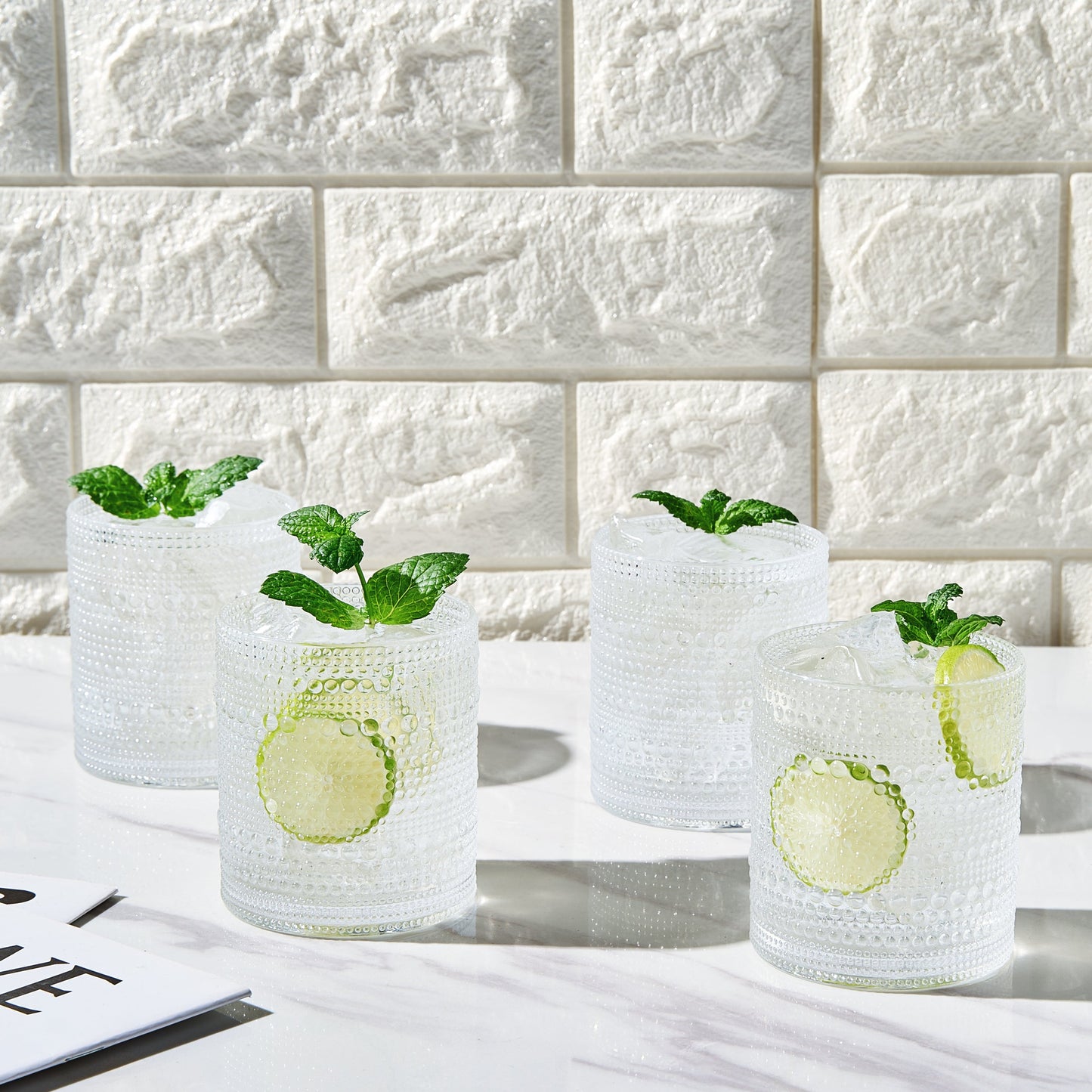 Barcelona Acrylic Hobnail Lowball Whiskey Glassware, Set of 4