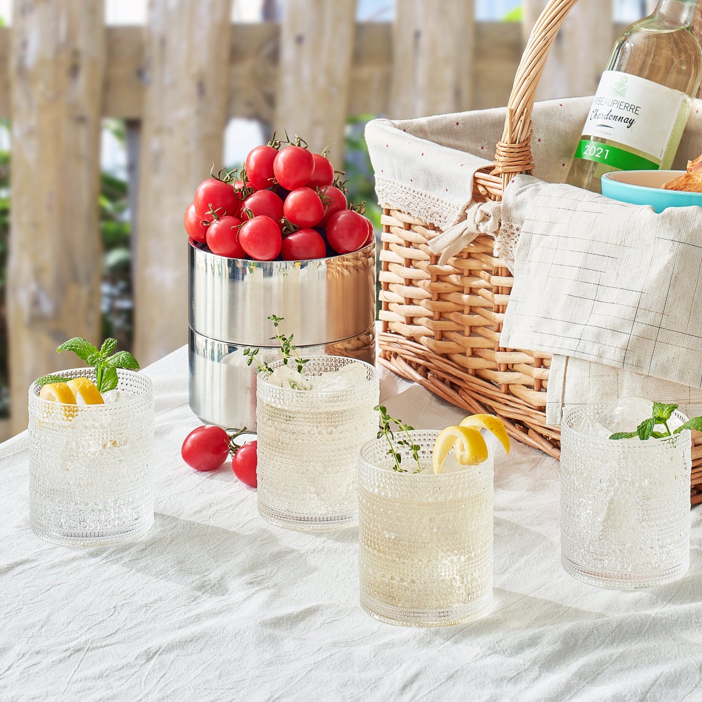 Barcelona Acrylic Hobnail Lowball Whiskey Glassware, Set of 4