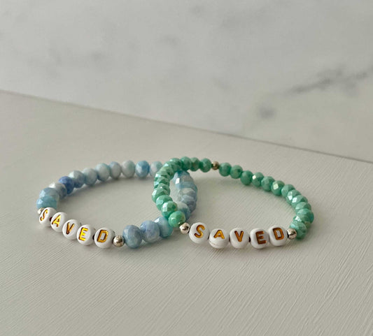 Saved Beaded Bracelet - Mint or Blue White Jade Faith Jewelry