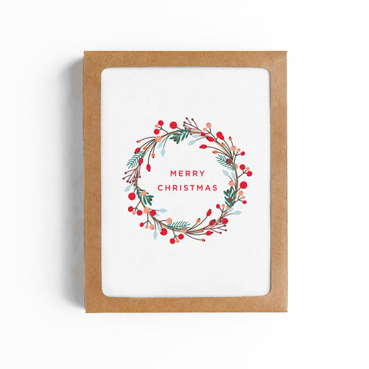WINTER BERRIES WREATH Christmas card-BOXED SET OF 8