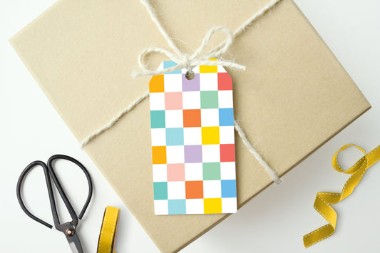 RAINBOW CHECKERBOARD GIFT TAGS, Set of 10