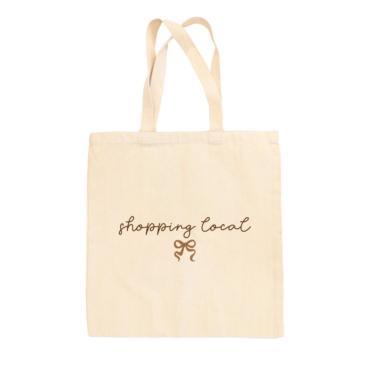 Shopping Local Script + Bow Tote Bag