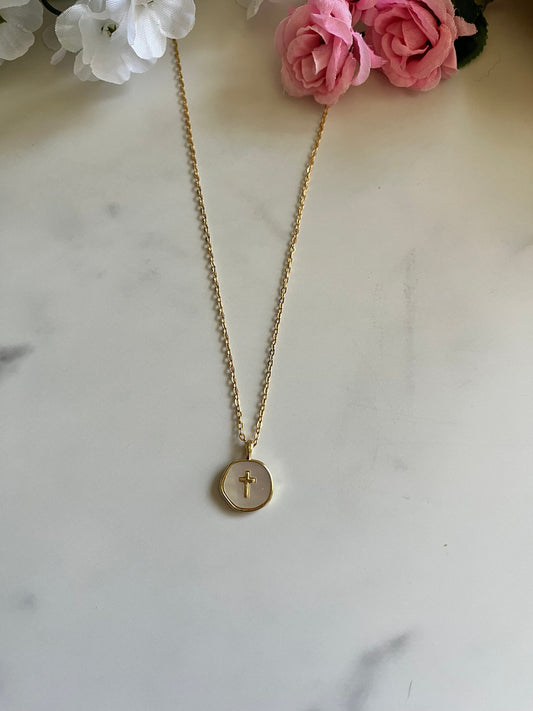 Gold Necklace with Pearl Cross