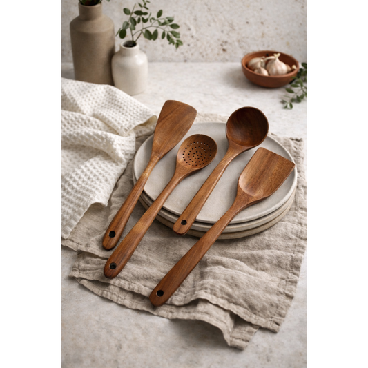 Teak Wooden Utensils, Set of 4