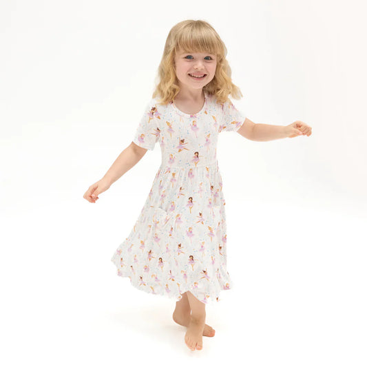 Bow Ballerinas Short Sleeve Twirly Dress