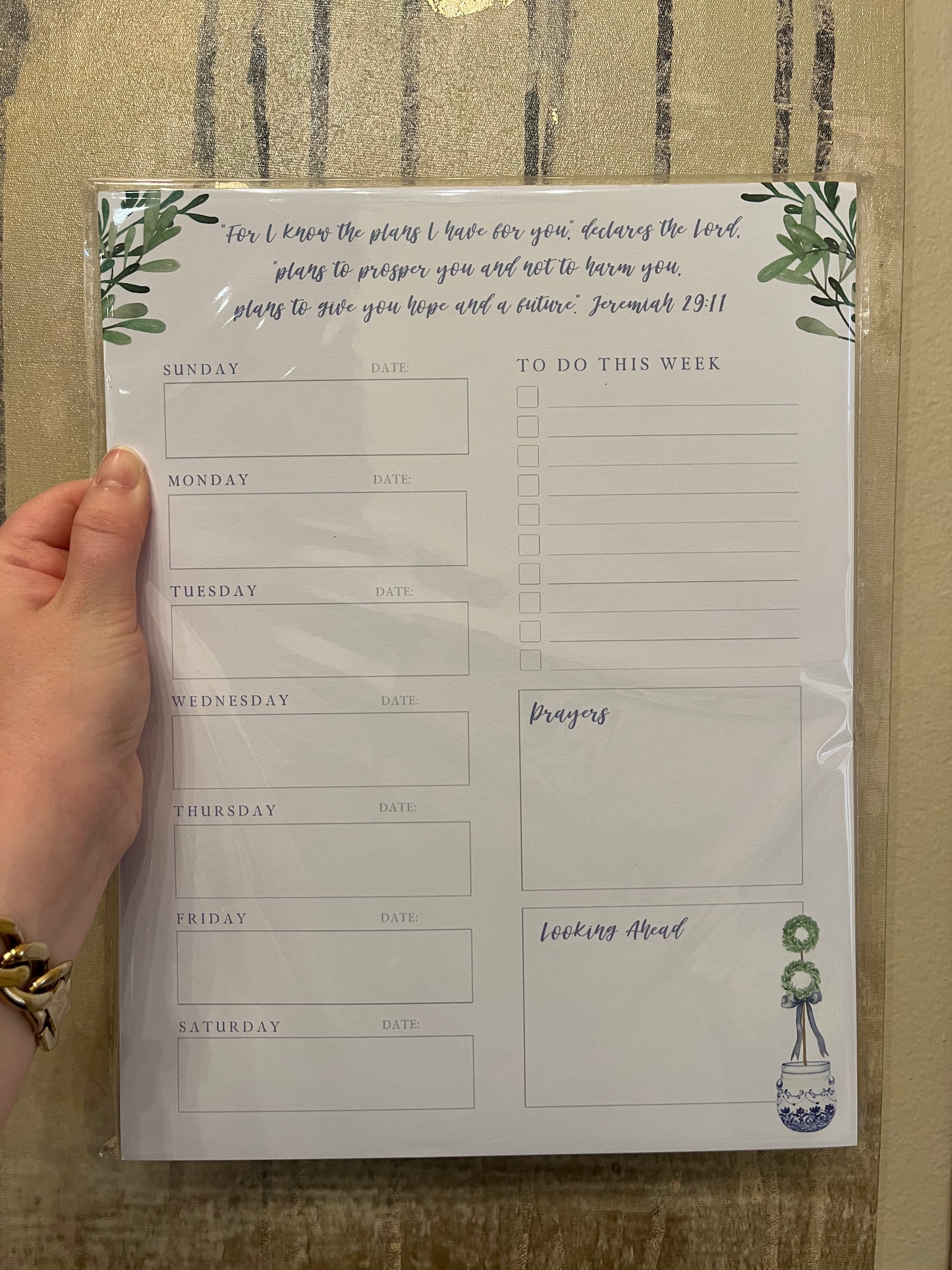 Blue and White Weekly Planner Notepad