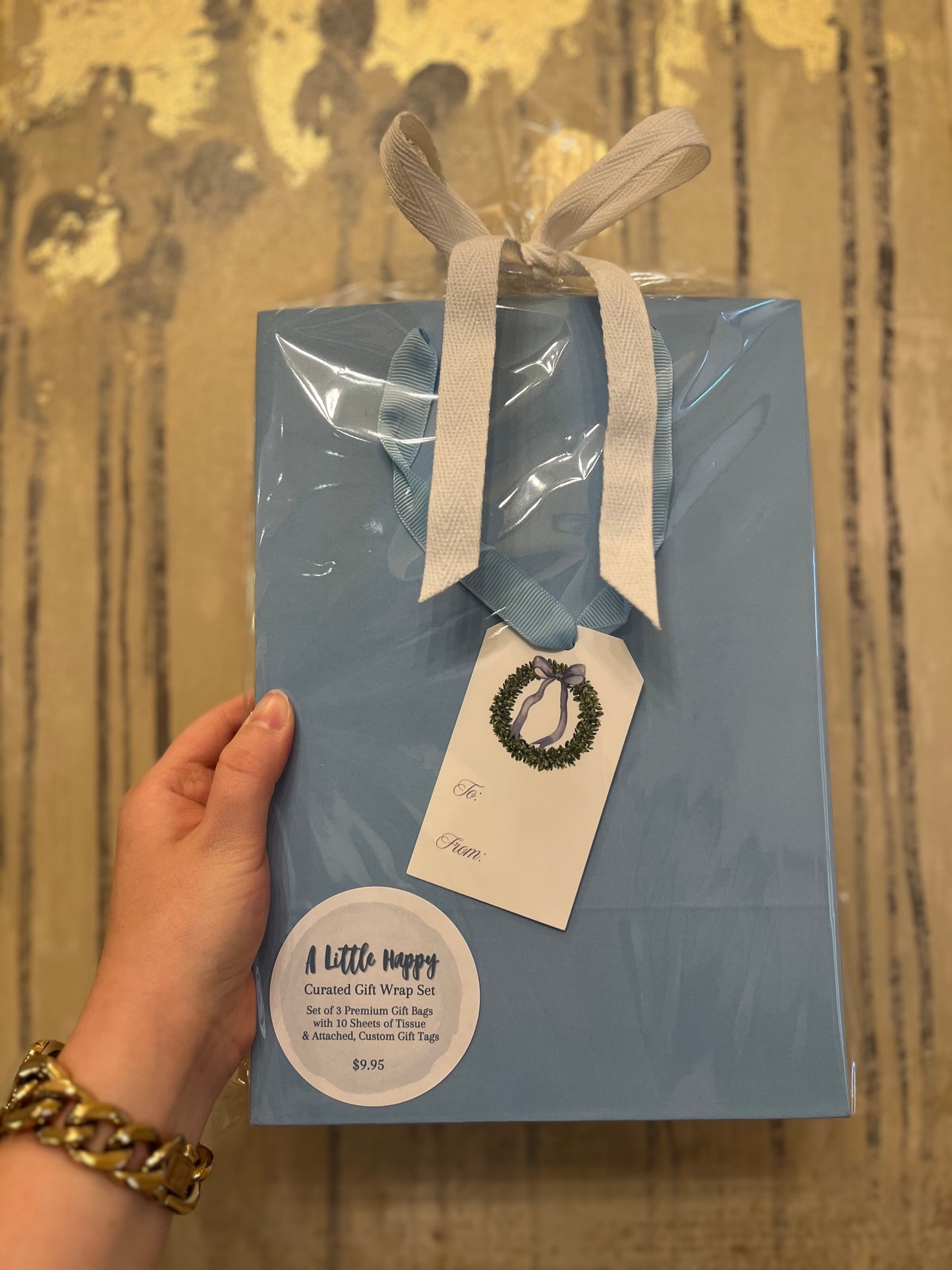 Blue, Boxwood Wreath Gift Wrap Set