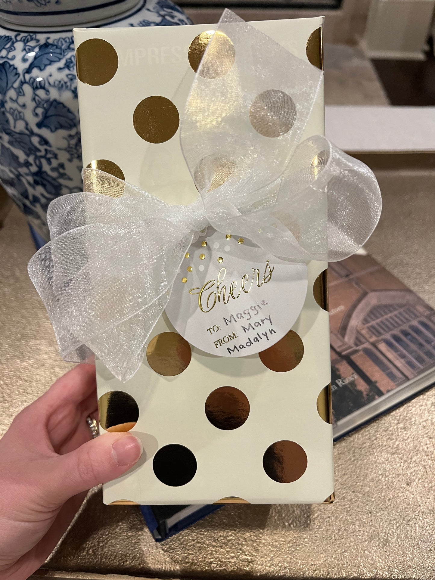 Ivory and Gold Foil Polka Dot Wrapping Paper Roll