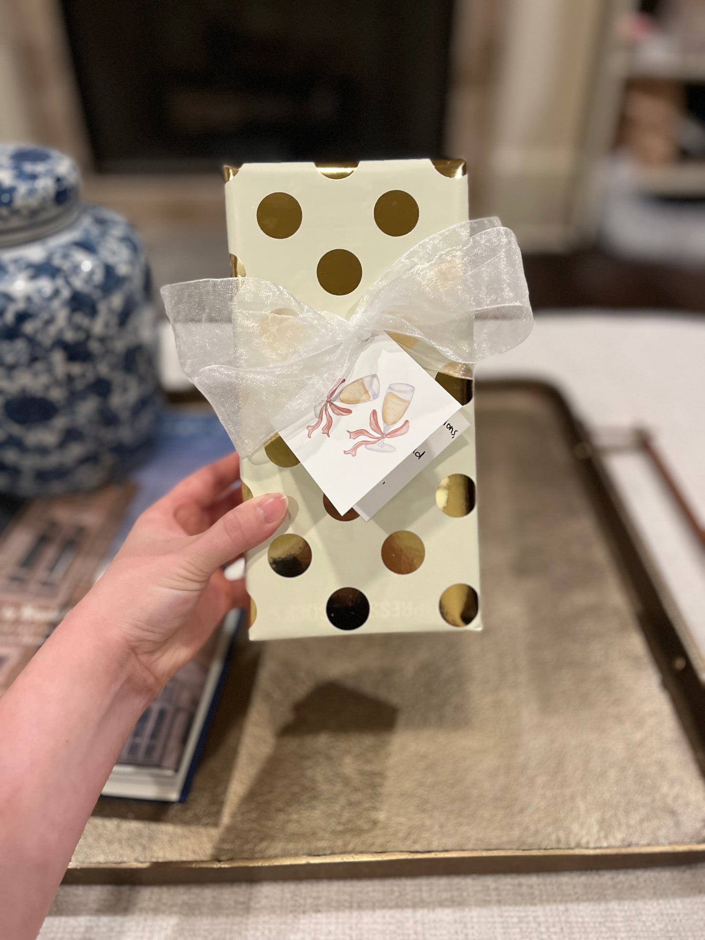 Ivory and Gold Foil Polka Dot Wrapping Paper Roll