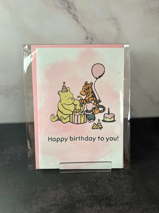 Pink Winnie the Pooh Birthday Party Card