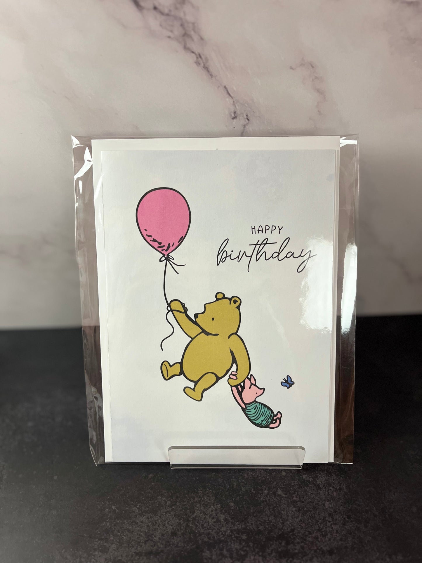 Pink Pooh and Piglet Birthday Card